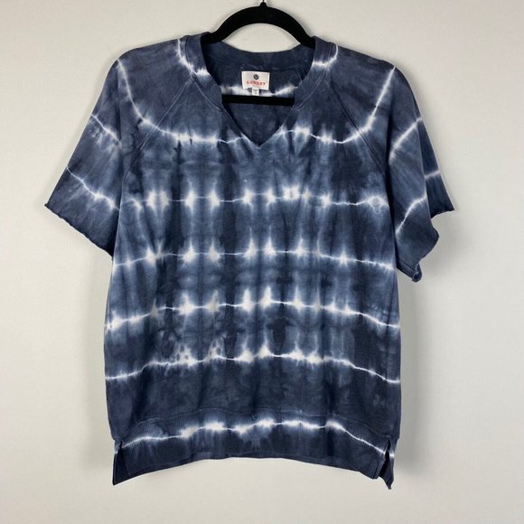 Sundry Woman’s Tie Dye Short Sleeve Sweatshirt In Navy White Size 1 US Small - Picture 1 of 8